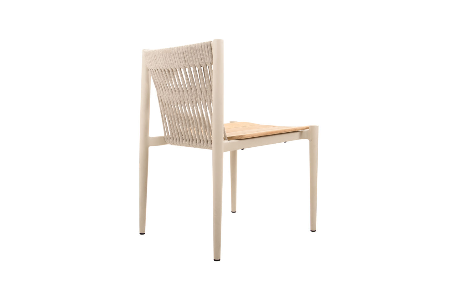 Carla Alu Dining Side Chair, Teak Seat, Coated Linen, with Linen Rope